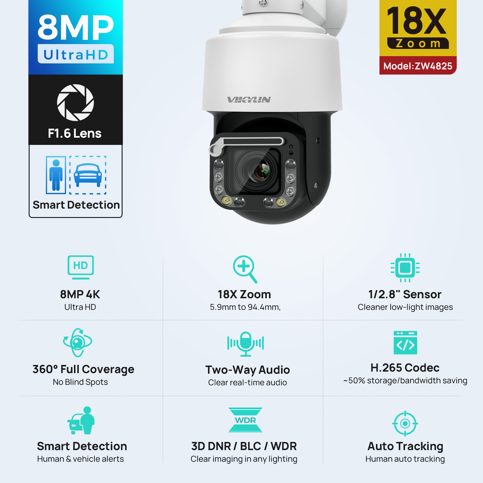 Outdoor Power G Motion - Vikylin 4K 8MP 18X Optik Zoom