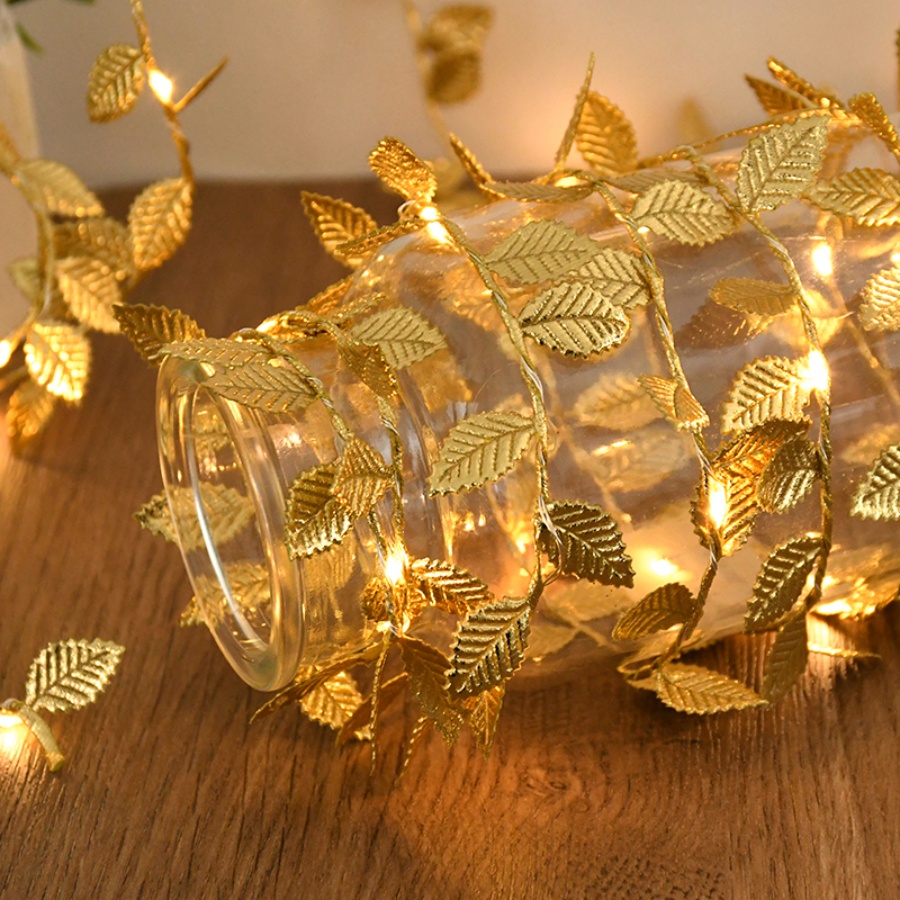 Outdoor Power For Christmas Lights - Altın Yaprak Rattan Bakır Tel Dizili
