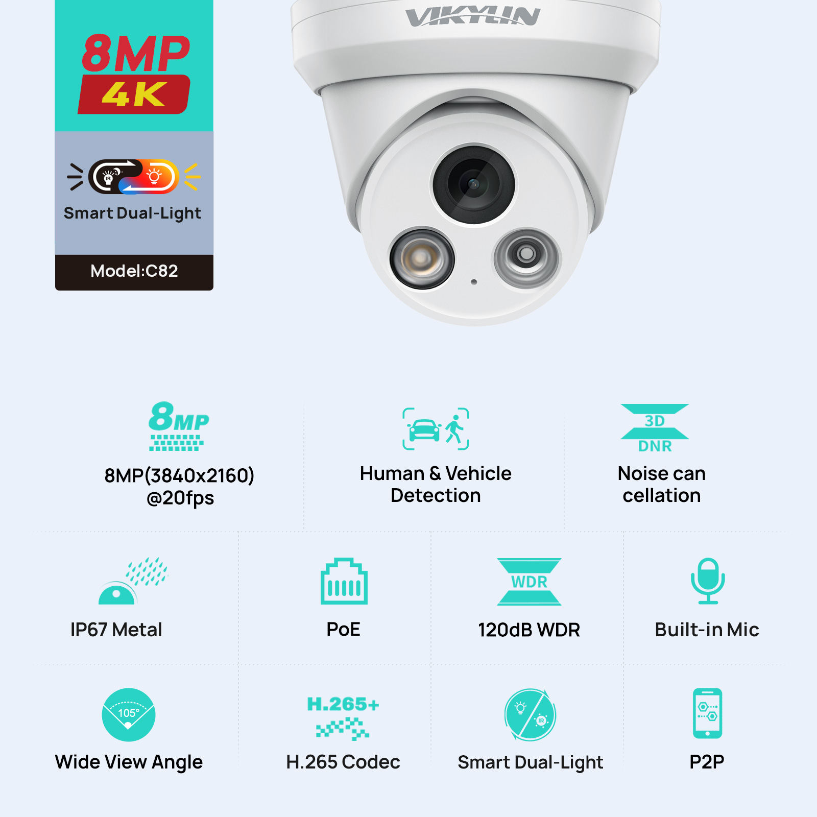 Outdoor Power G Motion - VIKYLIN 8MP 4K Çift Işıklı IP