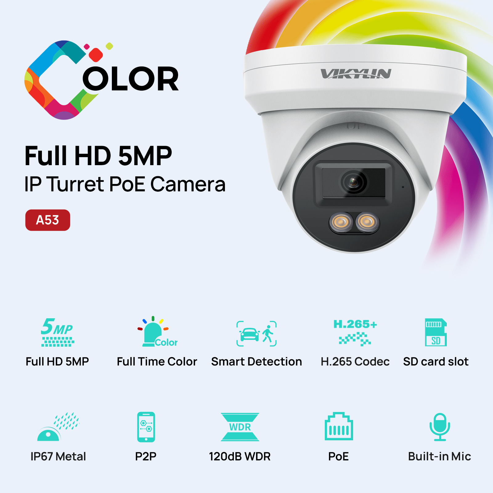 Outdoor Power G Motion - VIKYLIN 5MP IP Güvenlik Kamerası, Tam